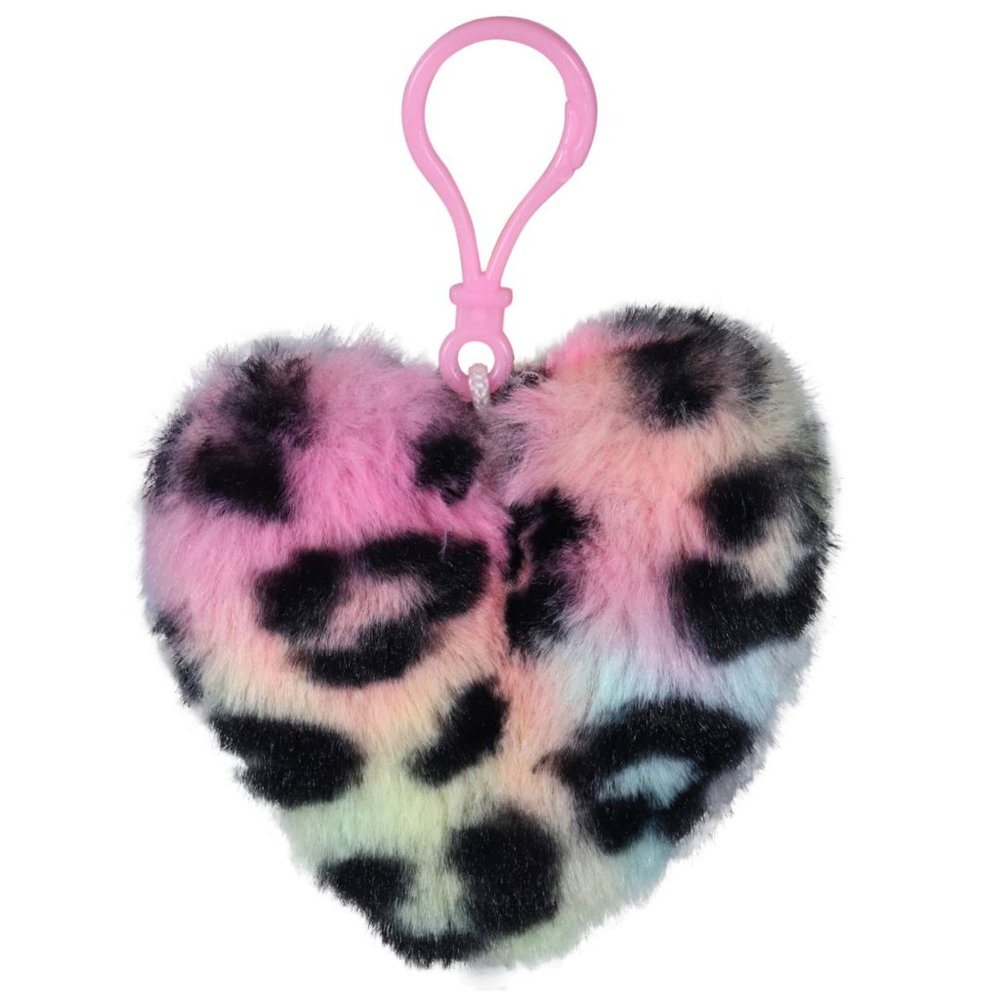 Neon Rainbow Leopard Furry Heart Clip - Picture 2 of 5